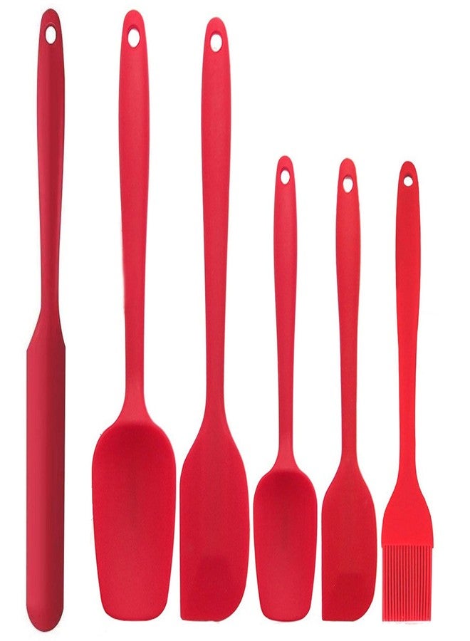 MOBDESK Silicone Spatula Sets of 6 Pcs Made of Food Grade Silicone One Piece Design Seamless Heat-Resistant Spatula Perfect for Spatula Cooking, Baking and Mixing (Red) - Image 1